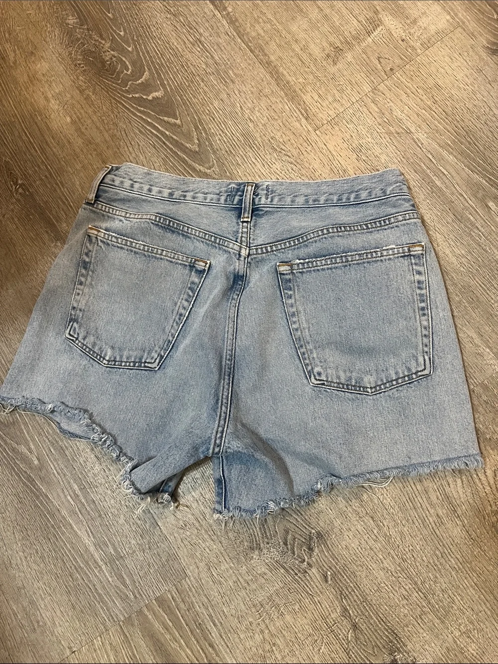 AGOLDE Parker Long Light Blue Distressed Denim Shorts size 30